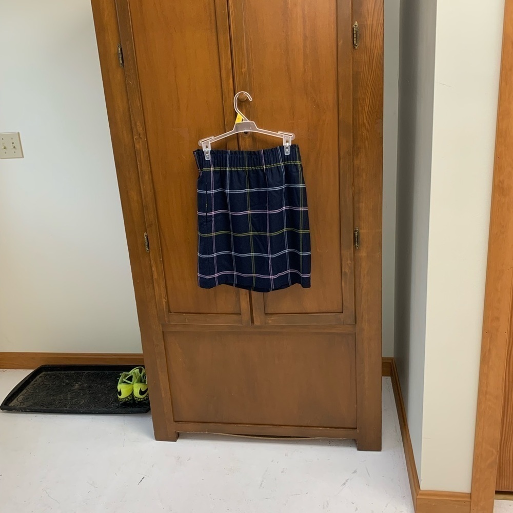 J Crew plaid mini skirt size 0 elastic waist L-18 in  side pockets #academia